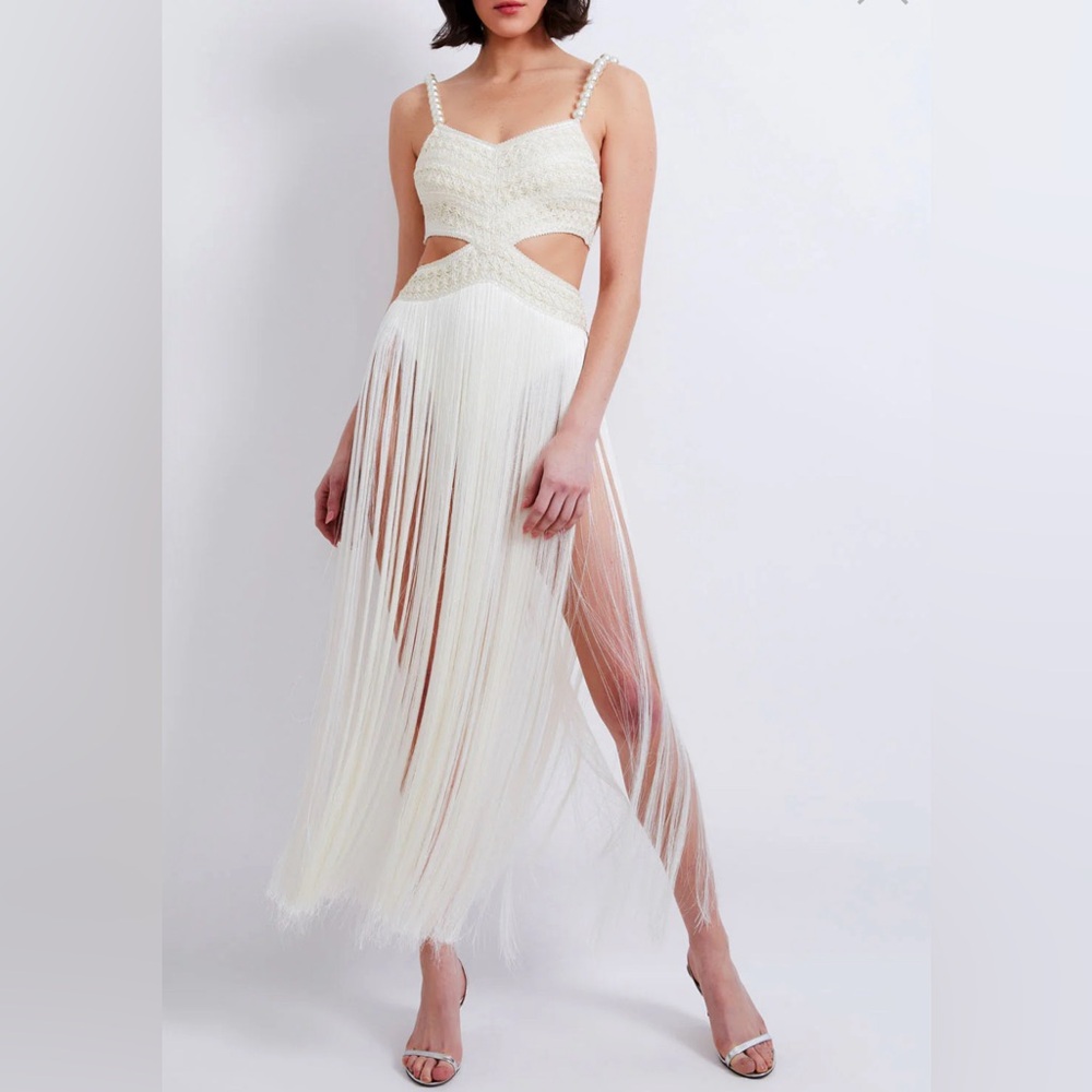 PatBO White Fringe Maxi Dress. Bachelorette wedding dress